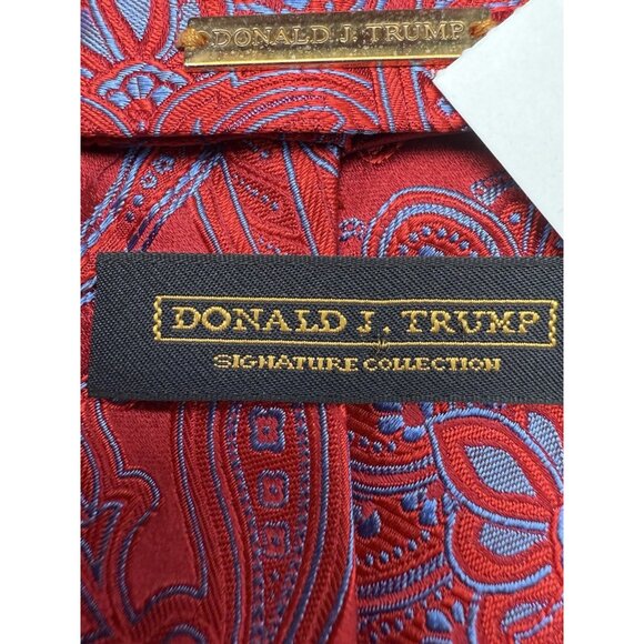DONALD J. TRUMP MEN'S TIE 100% SILK Red Blue Paisley 61” - Picture 4 of 7